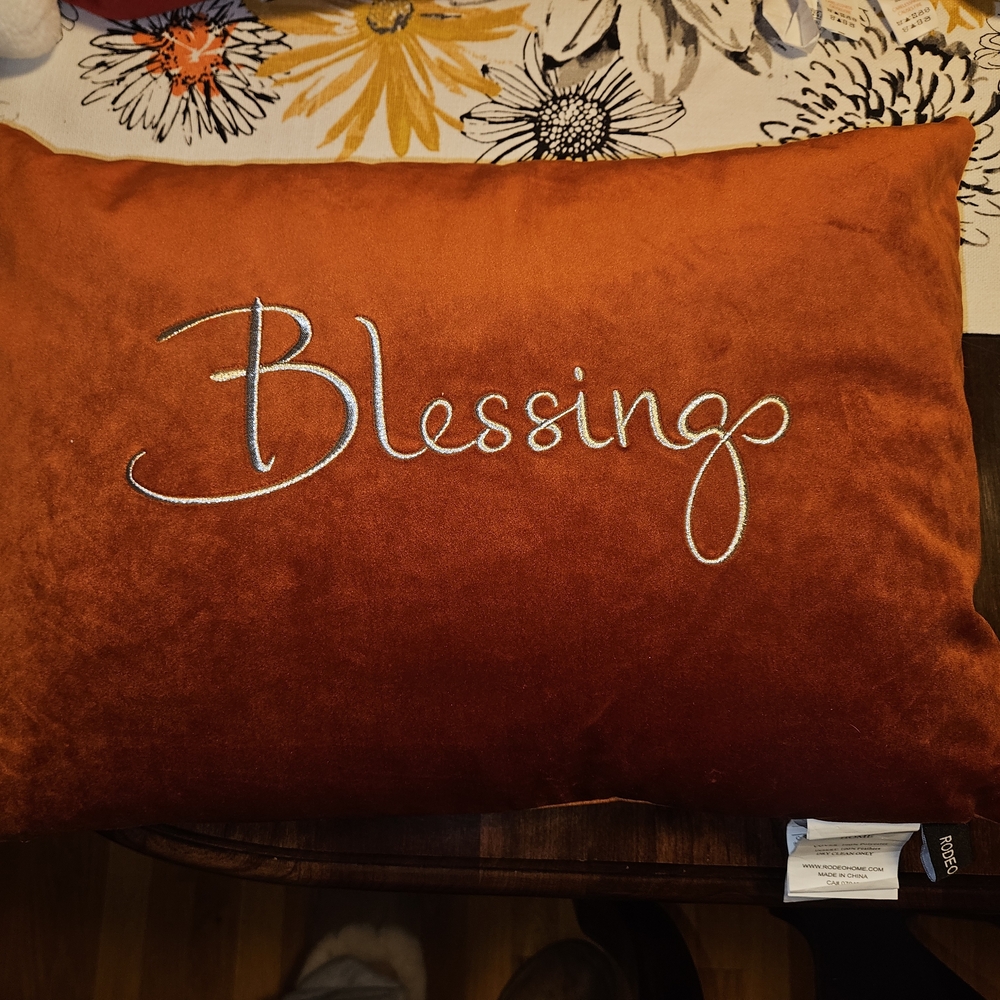 Orange Velvet 'Blessings' Pillow